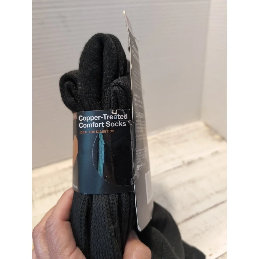 1 Pk. Copper-Treated Comfort Unisex Crew Socks Size L/XL Black 3 pairs (K23)